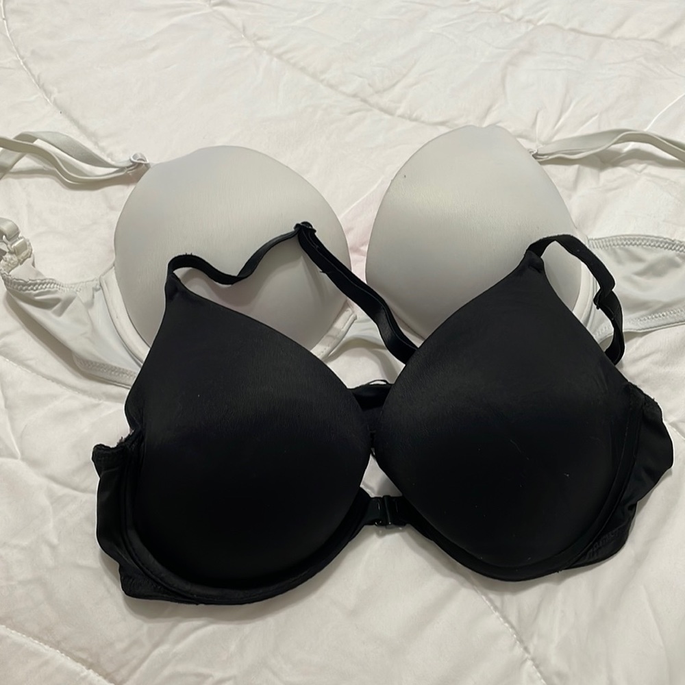 White 32C and black pink push bra 34B
